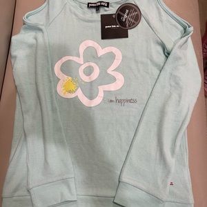 Peace Love World shoulder cut out shirt